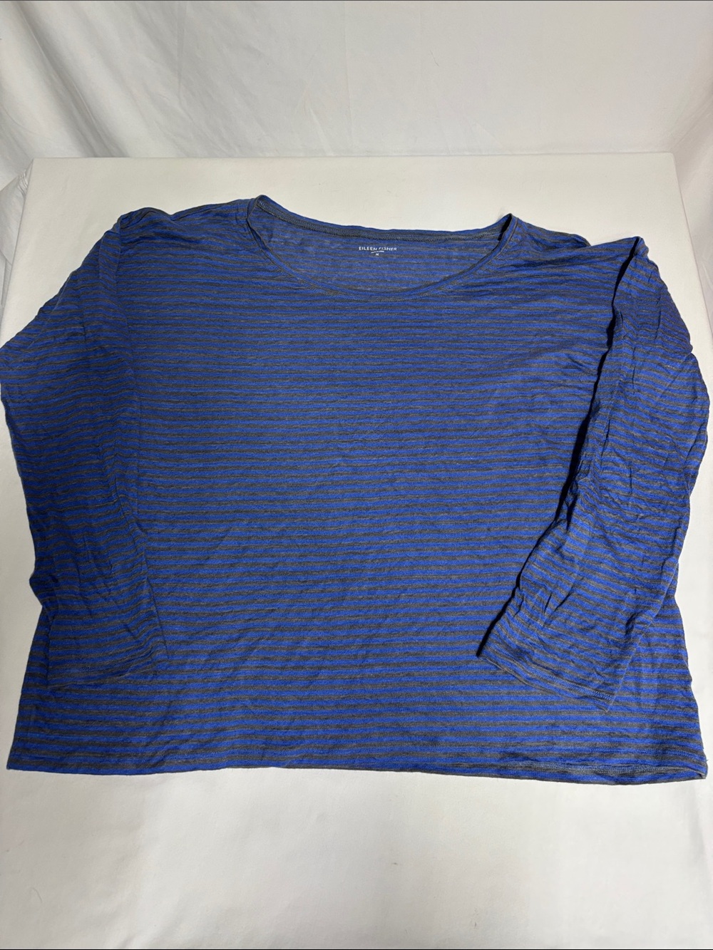 Eileen Fisher 100% Linen Striped Long Sleeve Top Blue Gray Women’s M